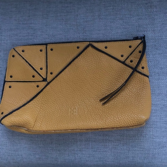 Vegan leather, mustard yellow with black trims clutch. - Picture 4 of 4